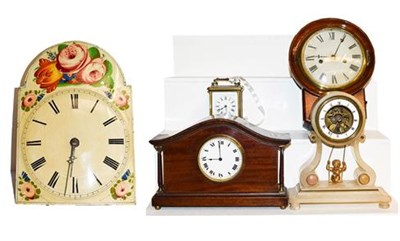 Lot 436 - Carriage timepiece and mahogany timepiece, wooden dial and movement wall clock, alabaster...