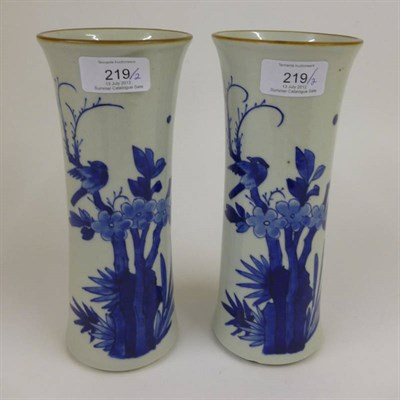 Lot 219 - A Pair of Chinese Porcelain Sleeve Vases, in Transitional style, with slightly flared rims, painted
