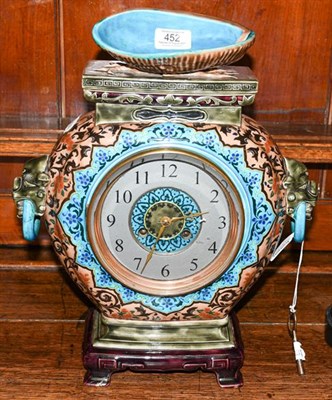 Lot 452 - A French faience Aesthetic movement striking mantle clock, circa 1880, possibly by Jules Vieillard