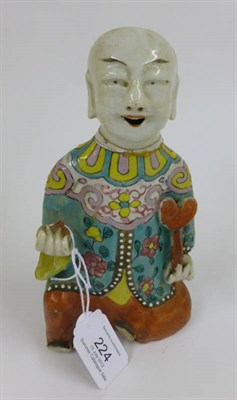 Lot 224 - A Chinese Porcelain Jos Stick Holder in the form of a Boy, Qing Dynasty, probably late 18th...