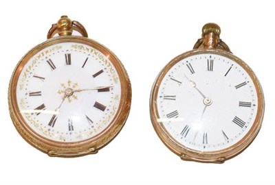 Lot 493 - Two lady's fob watches with cases stamped 14k and 18k