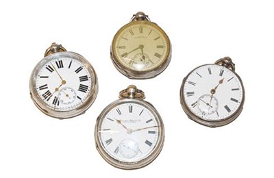 Lot 495 - Three silver open faced pocket watches, and another pocket watch with case stamped 935, (4)