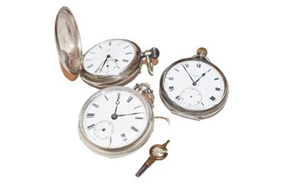 Lot 501 - A silver full hunter pocket watch signed H Beck Kimberley, a silver open faced pocket watch...