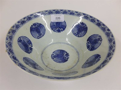 Lot 226 - A Chinese Porcelain Conical Bowl, 18th century, painted in underglaze blue with phoenix amongst...