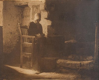 Lot 1008 - Alexander (Alex) Keighley (1861-1947) Two photographic prints, lady sat by fireside, signed,...