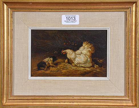 Lot 1013 - English School (19th century) 'The Careful Mother', oil on panel, bearing signature 'Herring', 12cm