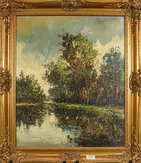Lot 1016 - R H Herman (20th century) river landscape, signed oil on canvas, 60cm by 50cm together with a...