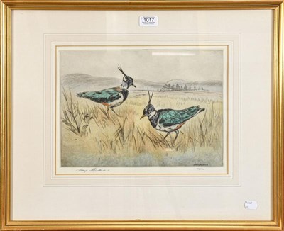 Lot 1017 - After Henry Wilkinson A.R.C.A. (1921-2011) 'Lapwings' pencil signed dry-point etching, 122/150,...