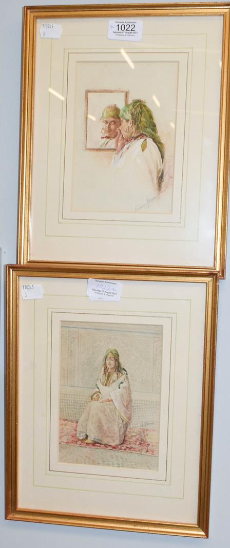 Lot 1022 - Laurence Harris (19th century) Scenes from a Harem, a pair, signed, watercolour (2)