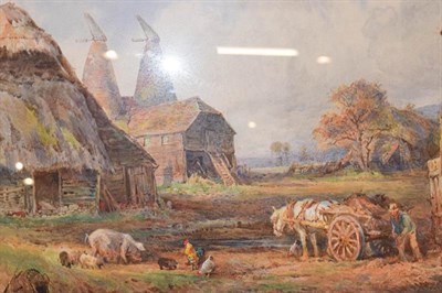 Lot 1024 - Attributed to Sydney Goodwin (1867-1944) Farmer with horse and cart outside thatched barn and...