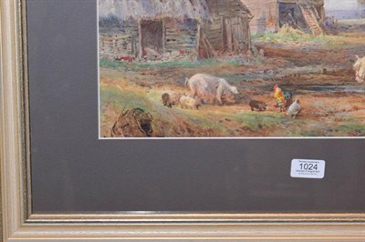 Lot 1024 - Attributed to Sydney Goodwin (1867-1944) Farmer with horse and cart outside thatched barn and...