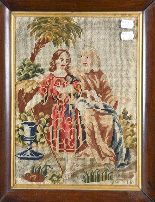 Lot 1030 - Victorian woolwork picture of an Arabian on horse back in rosewood frame together with another...