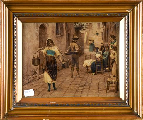 Lot 1031 - A pair of late 19th century Chrystoleums, Continental street scenes, gilt framed (2)
