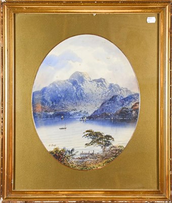 Lot 1042 - Edwin Earp (1851-1945) Lake scene, signed, oval watercolour, 40cm by 32cm with two works by...
