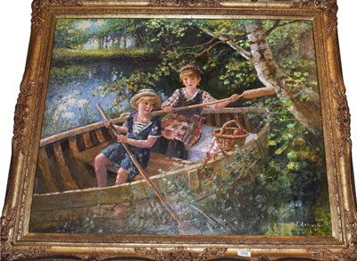 Lot 1050 - Paul J Attfield, Summer boat trip, oil on canvas, signed, 74cm by 90cm