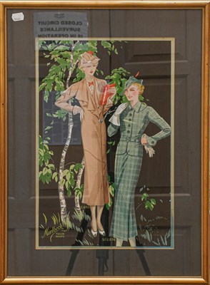 Lot 1056 - A set of four 1930's fashion watercolours for Marlbeck, the largest 53cm by 36cm