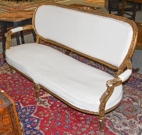 Lot 1096 - A 19th century giltwood framed French sofa (a.f.) 174cm