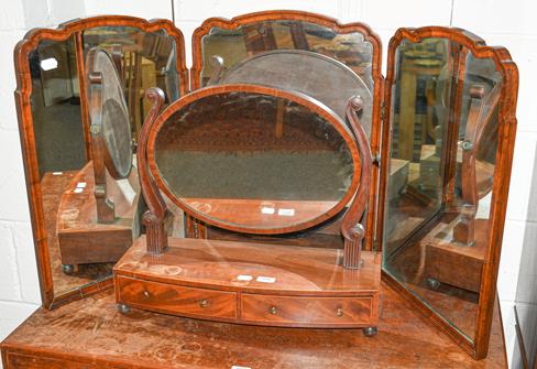 Lot 1098 - A carved walnut tryptic dressing table mirror, each panel 42cm by 64cm together with a 19th century