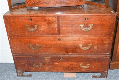Lot 1099 - A 19th century teak campaign chest, with flush brass handles (alterations), 105cm by 53cm by 76cm