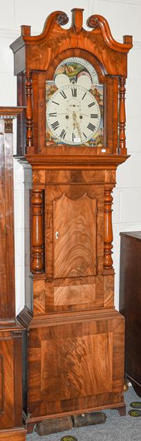 Lot 1101 - ~A 19th century mahogany eight day longcase clock with painted arched dial, incorporating a...