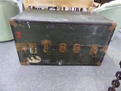 Lot 1139 - ~ A vintage steamer trunk, makers label for The Indestructo Trunk Company, Mishawaka, Indiana,...
