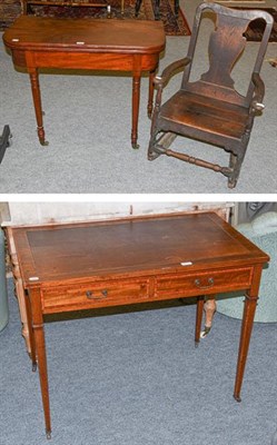 Lot 1140 - A Victorian mahogany two drawer writing table, with leather inset top, cross banded in...