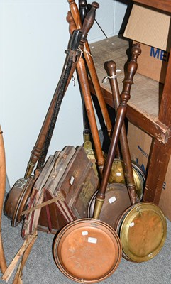 Lot 1189 - ~ A large quantity of Victorian copper kettles, two brass spirit kettles, a quantity of brass...