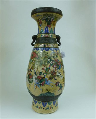 Lot 243 - A Chinese Crackle Glaze Porcelain Baluster Vase, late 19th century, with elephant mask handles,...