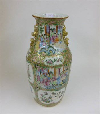 Lot 244 - A Cantonese Porcelain Baluster Vase, mid 19th century, with folded flared neck and mythical...