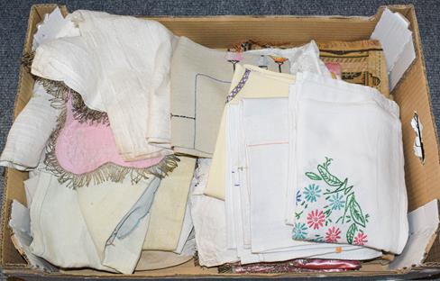 Lot 1204 - A small quantity of Victorian and later embroidered table and other linens (one box)