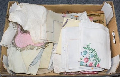 Lot 1204 - A small quantity of Victorian and later embroidered table and other linens (one box)