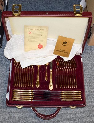 Lot 1211 - A German gold plated canteen of cutlery in fitted briefcase, maker Bestecke, Solingen