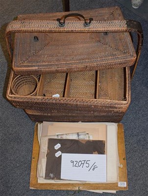 Lot 1219 - Chinese wicker basket and box of ephemera
