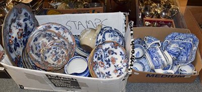 Lot 1221 - ~A 19th century sprigged stoneware teapot dated 1899, various blue and white dinner wares including