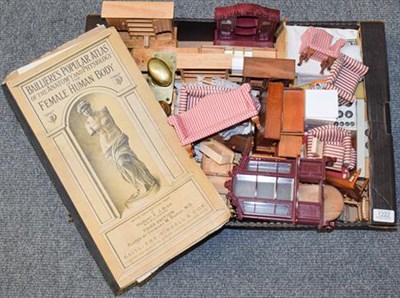 Lot 1222 - Box of mixed dolls house furniture, Ballieres popular atlas of the anatomy and physiology of...