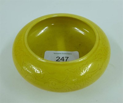 Lot 247 - A Chinese Porcelain Yellow Ground Brush Washer, bears Xuande reign marks but not of the period,...