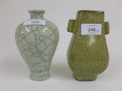 Lot 248 - A Chinese Guan Type Celadon Arrow Vase, in Song style, of rectangular section baluster form...
