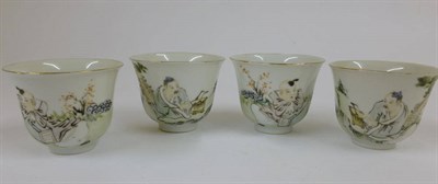 Lot 249 - A Set of Four Chinese Porcelain Tea Bowls, 20th century, painted in famille rose enamels with...