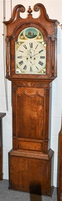 Lot 1267 - ~An oak and mahogany eight day longcase clock, the painted arched dial signed Isaac Burton,...