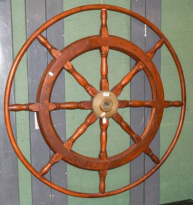 Lot 1278 - ~A ships wheel with solid brass hub, 122cm diameter