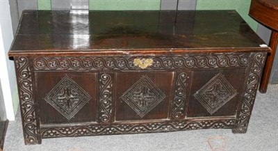 Lot 1279 - A Late 17th century joined oak chest, the hinged lid enclosing a vacant interior above a...