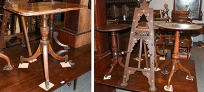 Lot 1300 - A Regency mahogany snap-top tripod table together with two other 19th century mahogany tripod...