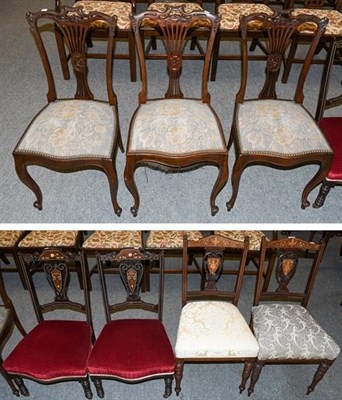 Lot 1324 - Assorted chairs to include a set of three Edwardian salon chairs, a pair of Victorian inlaid...