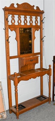Lot 1373 - Victorian light oak, single-drawer hall stand with bevelled mirror plate 90cm by 28cm by 210cm