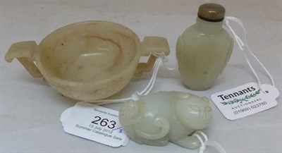 Lot 263 - A Chinese Carved Jade Small Bowl, in Archaic style, of circular form carved with roundels on a band