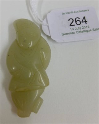 Lot 264 - A Chinese Pale Celadon Jade Figure of a Child, in Ming style, recumbent with legs crossed, 6cm