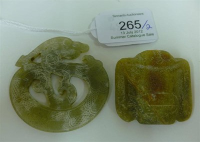 Lot 265 - A Chinese Jade Disc, in Archaic style, carved and pierced as a mythical beast, 5.5cm diameter;...