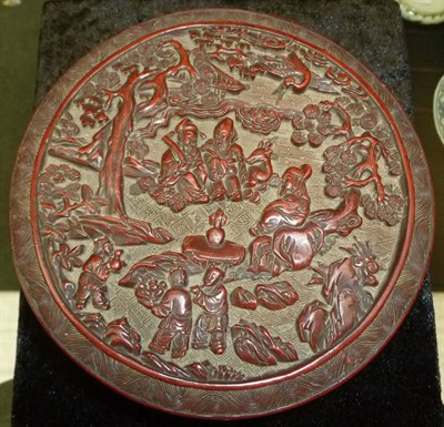 Lot 272 - A Chinese Cinnabar Lacquer Circular Box, late Ming Dynasty (AD1368-1644), the cover with...