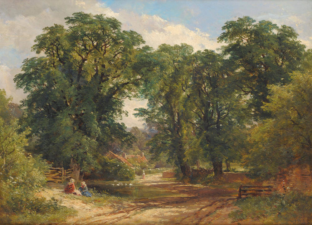 Lot 421 - John Syer Snr (1815-1885)  "The Village Ford ", a view near Bath Signed and dated (18)50, inscribed