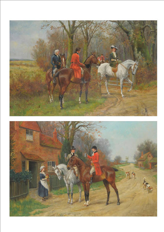 Lot 461 - George Derville Rowlandson (1861-1928) Figures on horseback beside a wood with a stirrup cup;...